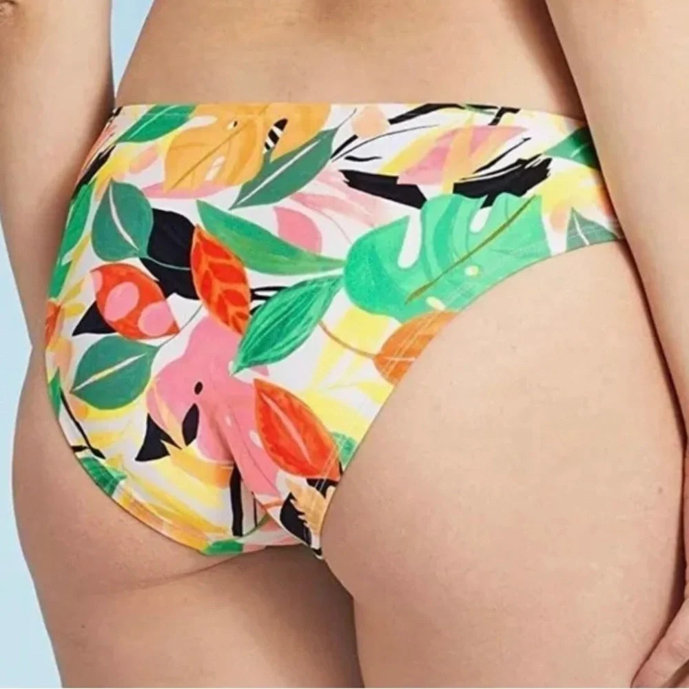 Kona Sol tropical leaves V-Neck Knot Bikini Top and Hipster Bottom medium - Picture 3 of 14